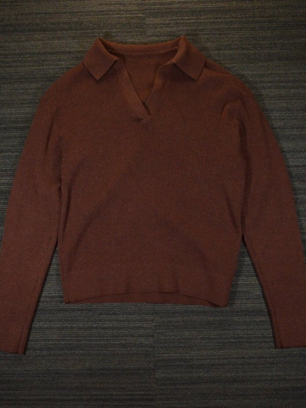 Uniqlo Washable Ribbed Knit Polo Sweater Brown XS
